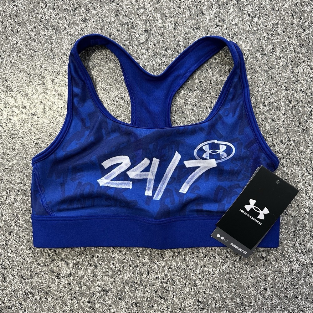 Under Armour Sports Bra Womens XS Heat Gear 24/7 Training Running Cheer Blue